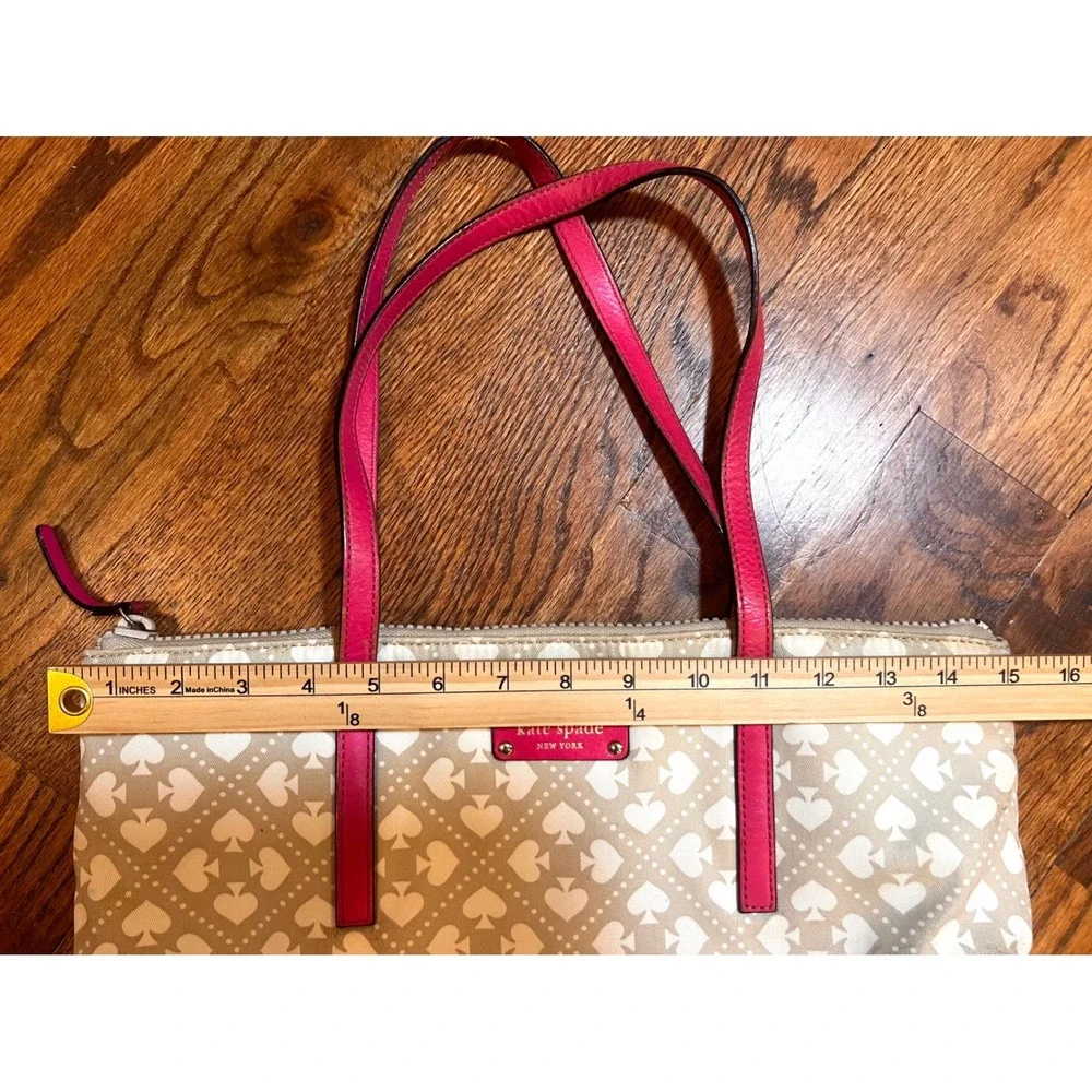 Kate Spade New York Spade‎ Logo Tote Bag Tan Pink Leather Trim Shoulder Bag